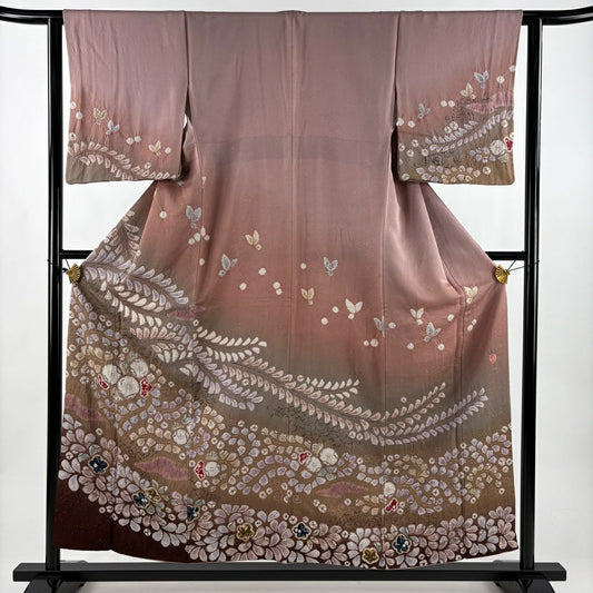 【美品】訪問服 身長156.5cm 袖長62.5cm S 雙層 滝泰 落款あり 辻花染 金通し 漸層 粉米色 純蠶絲 名品級