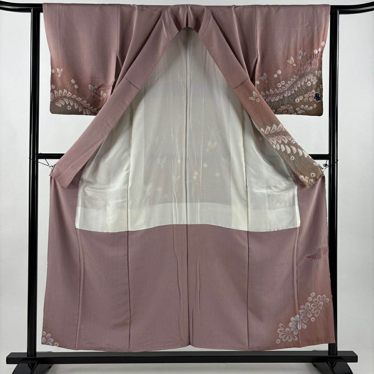 【美品】訪問服 身長156.5cm 袖長62.5cm S 雙層 滝泰 落款あり 辻花染 金通し 漸層 粉米色 純蠶絲 名品級
