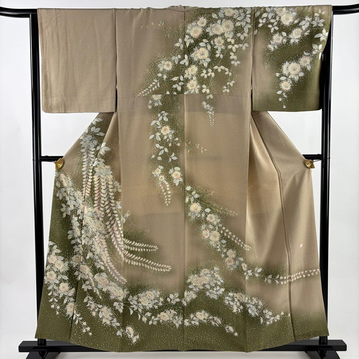 訪問服 身長157cm 袖長65.5cm M 雙層 落款あり 辻花染圖案 漸層 薄茶 純蠶絲 名品級