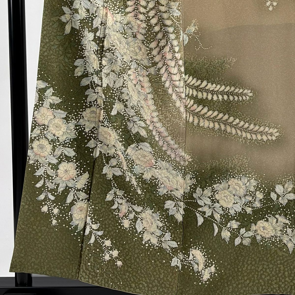 訪問服 身長157cm 袖長65.5cm M 雙層 落款あり 辻花染圖案 漸層 薄茶 純蠶絲 名品級