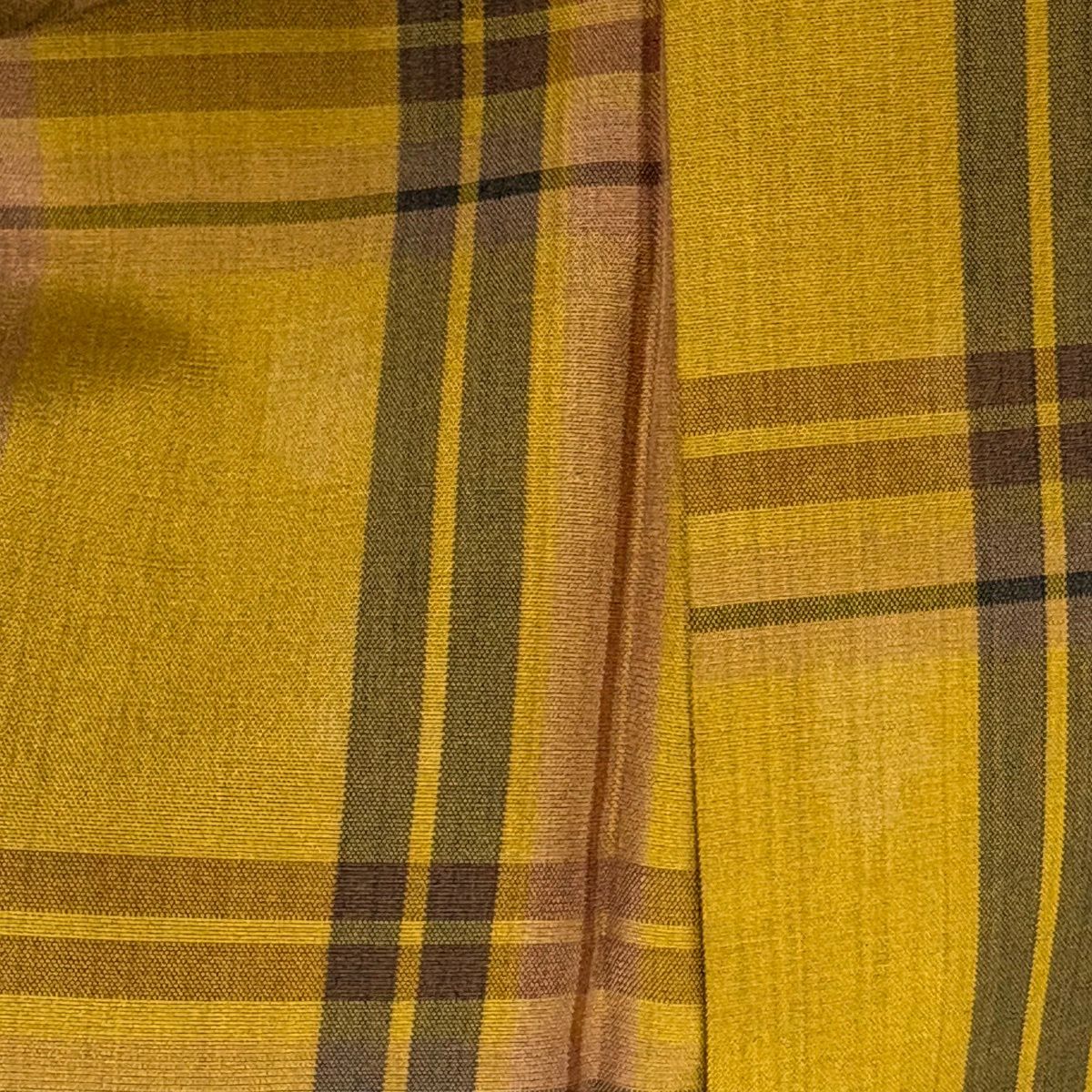 【美品】 紬織 身長156cm 袖長63cm S 雙層 格子 山吹茶 純蠶絲 名品級
