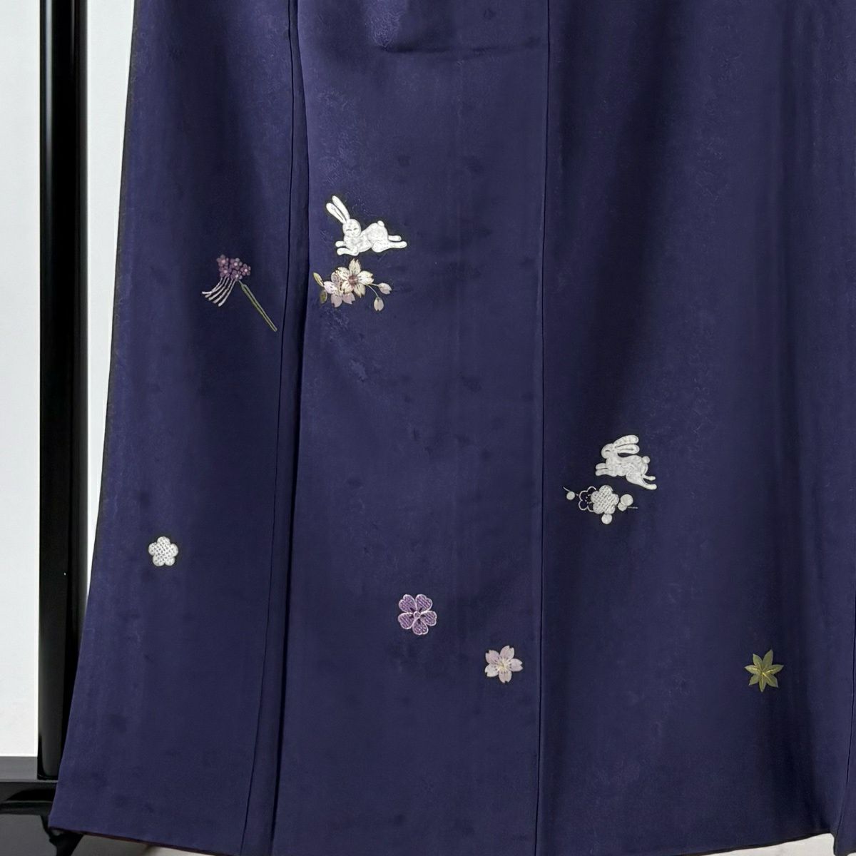 付下 身長162cm 袖長65cm M 雙層 落款有 兔子 櫻花 刺繡 金銀彩 紫 純蠶絲 名品級