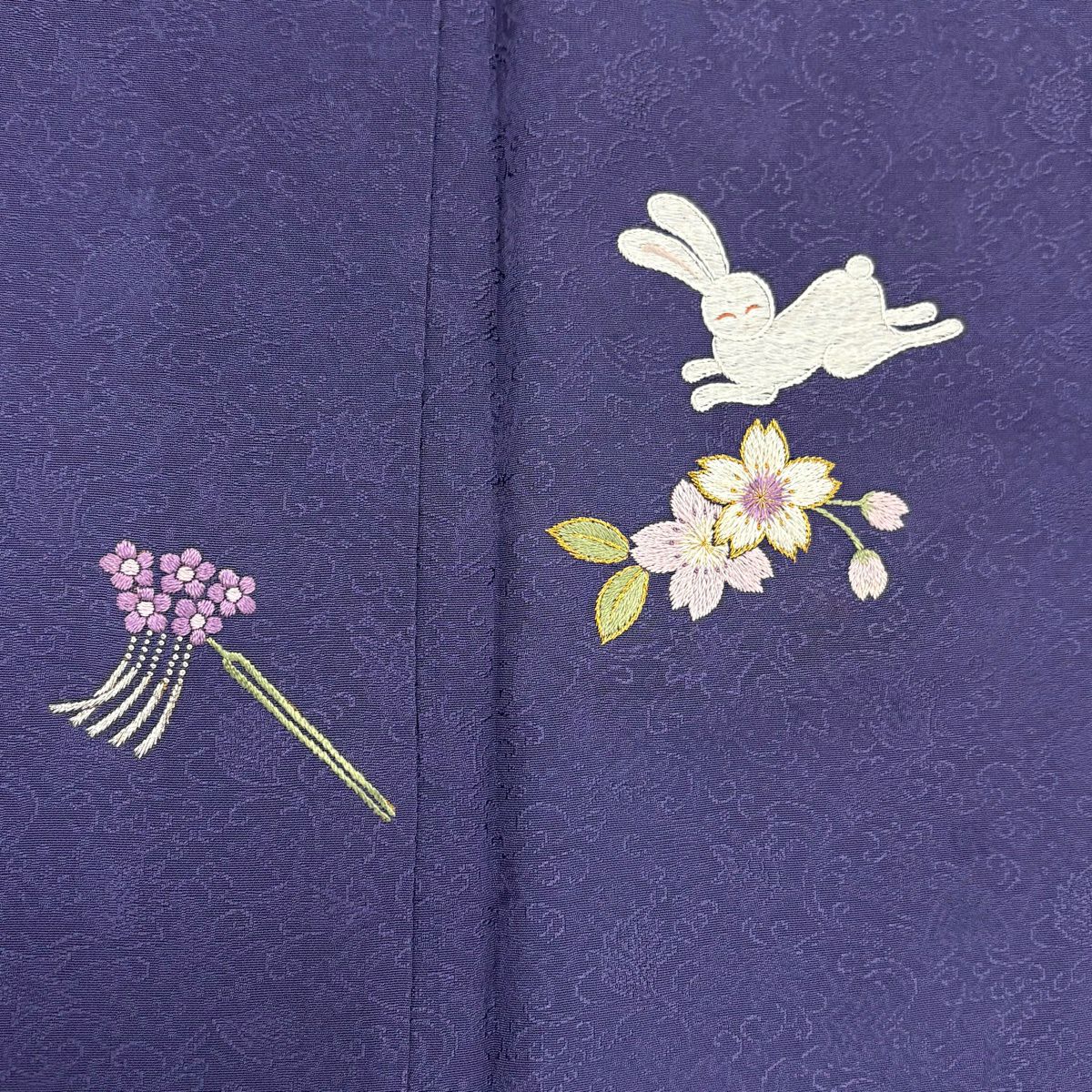 付下 身長162cm 袖長65cm M 雙層 落款有 兔子 櫻花 刺繡 金銀彩 紫 純蠶絲 名品級