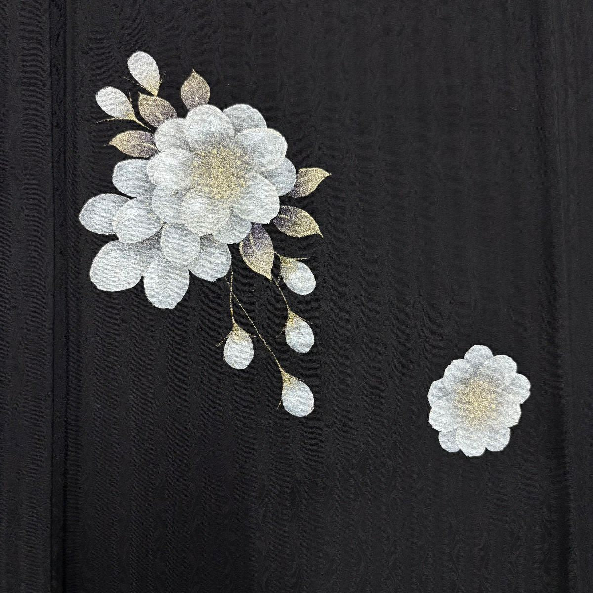 【美品】 付下 身長167cm 袖長65.5cm M 雙層 櫻花 縱條 金銀彩 黑 純蠶絲 名品級