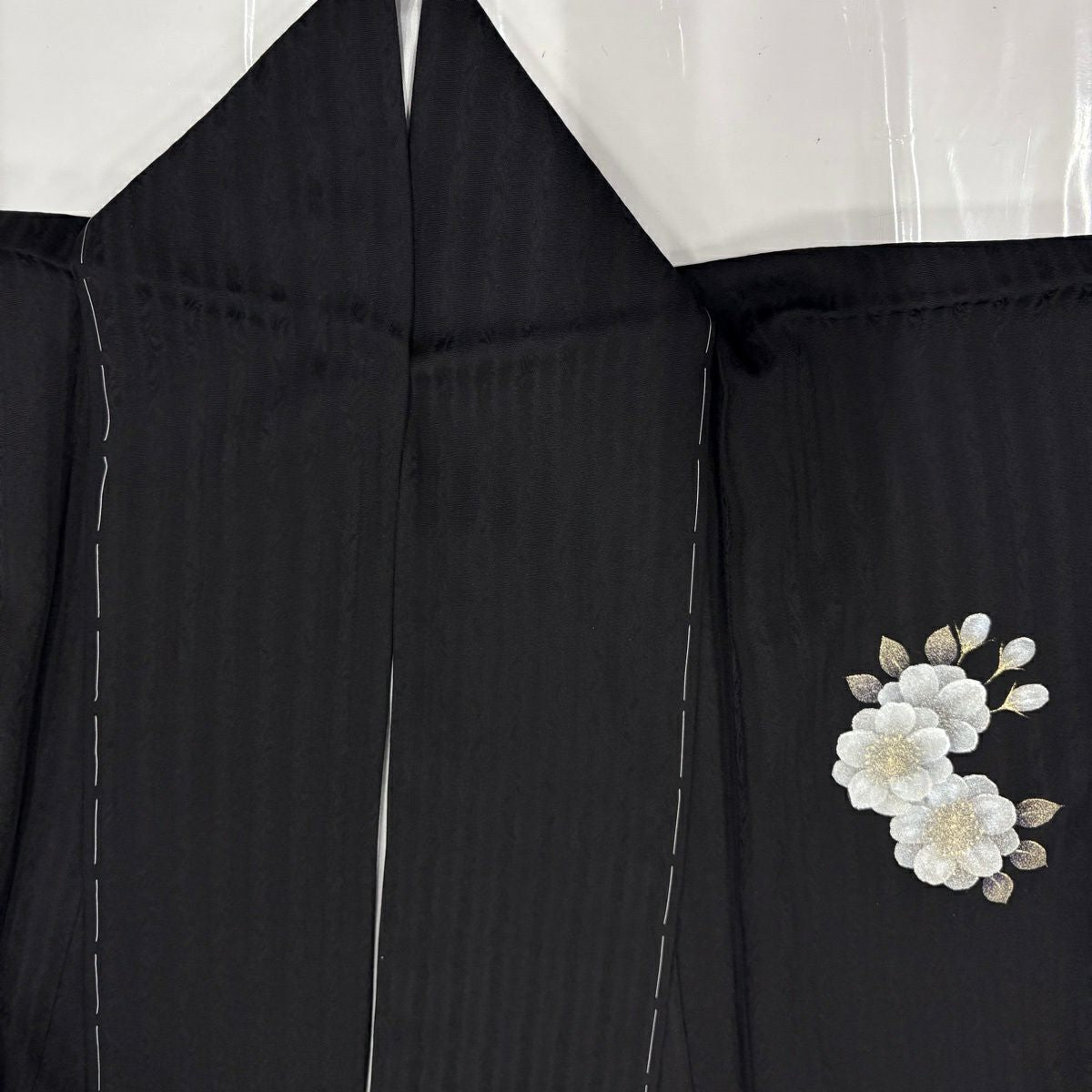 【美品】 付下 身長167cm 袖長65.5cm M 雙層 櫻花 縱條 金銀彩 黑 純蠶絲 名品級