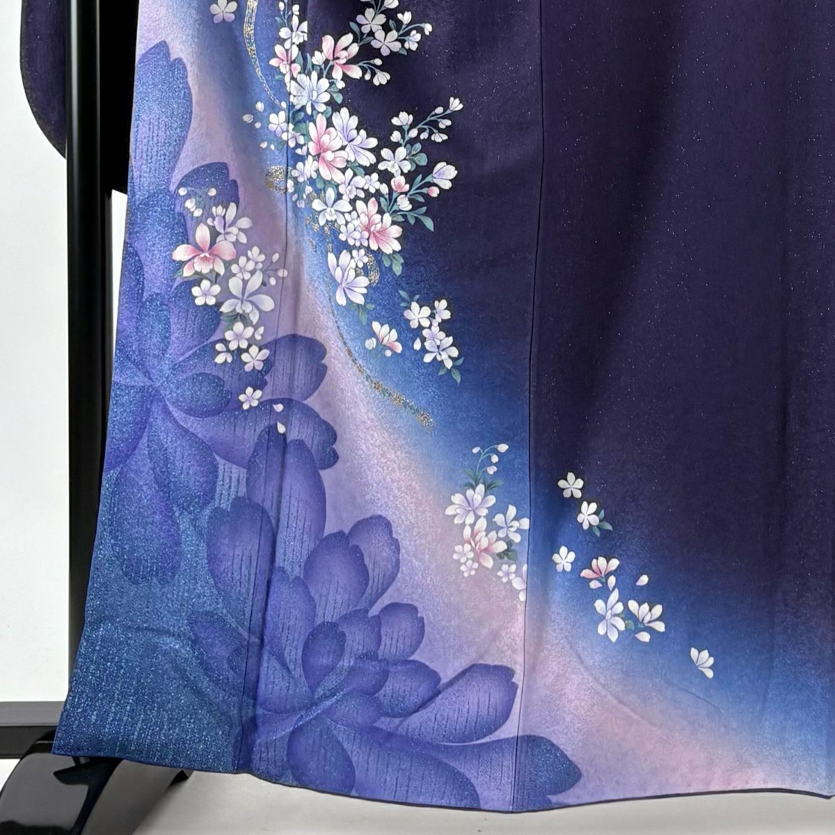 振袖禮服 身長162cm 袖長70.5cm L 雙層 大和 草花紋紋 蝴蝶結 銀通 金銀彩 紫 純蠶絲 名品級