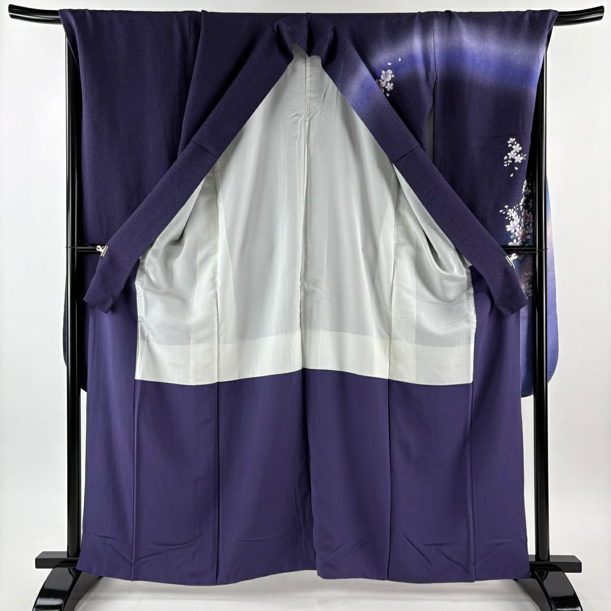 振袖禮服 身長162cm 袖長70.5cm L 雙層 大和 草花紋紋 蝴蝶結 銀通 金銀彩 紫 純蠶絲 名品級