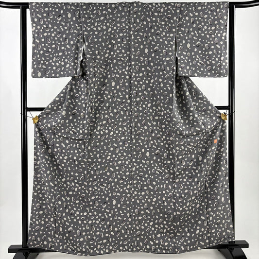 【美品】 小紋 身長161.5cm 袖長61cm S 雙層 花井幸子 落款あり 幾何學 灰色 純蠶絲 名品級