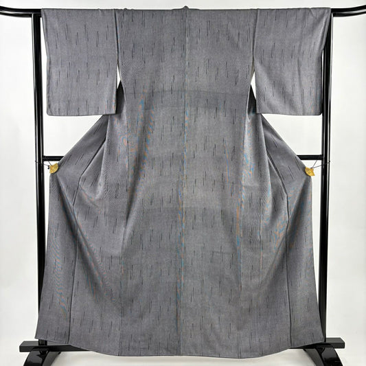 【美品】 江戶小紋 身長161cm 袖長63.5cm S 雙層 落款あり 縱條 幾何圖案 黑灰 純蠶絲 名品級