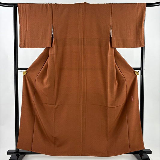 【美品】 江戶小紋 身長161cm 袖長65cm M 雙層 人間國寶 中村勇二郎 落款あり 古代菊花 茶 純蠶絲 名品級