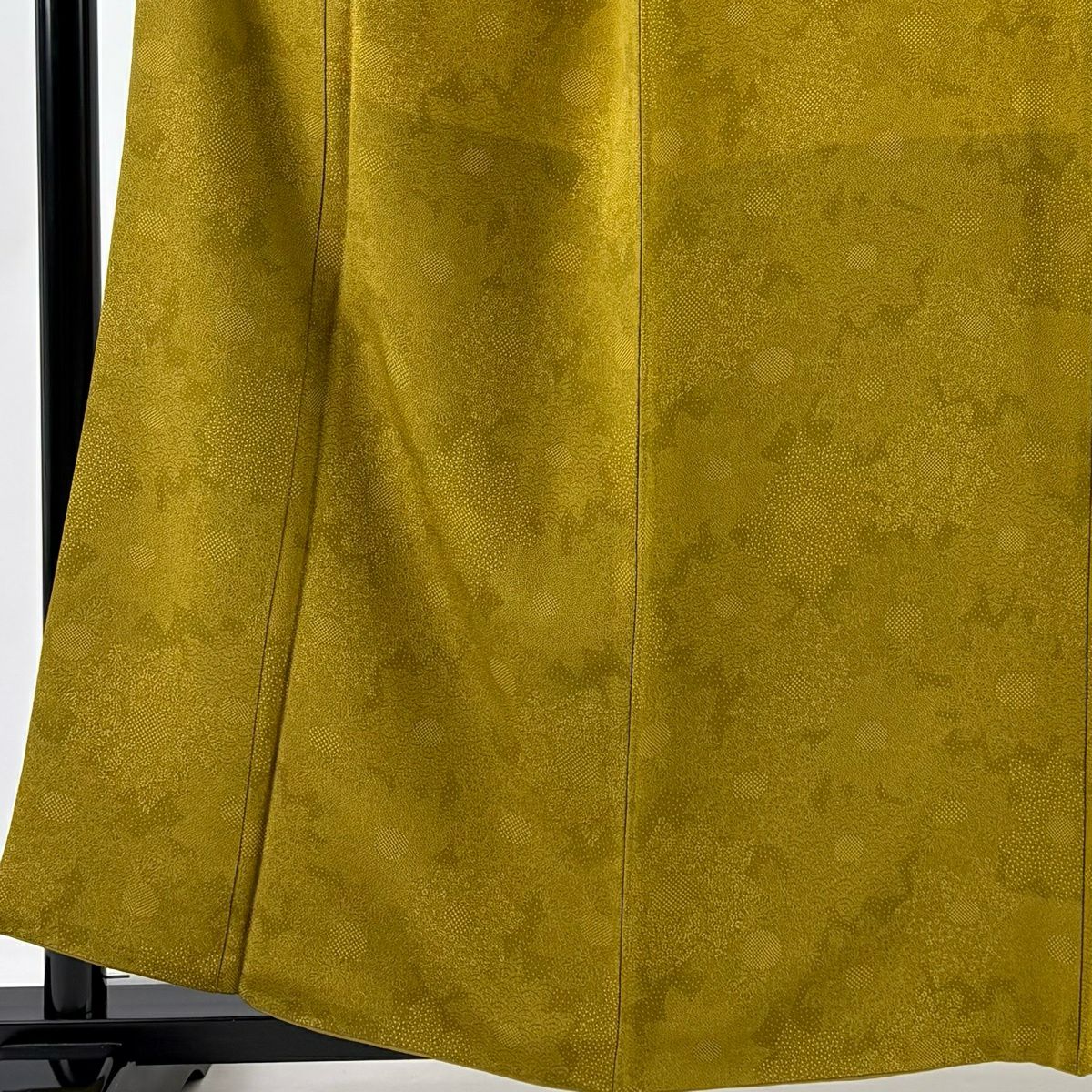 【美品】 江戶小紋 身長159cm 袖長65cm M 雙層 人間國寶 中村勇二郎 落款 菊花花 青海波 芥末色 純蠶絲 名品級