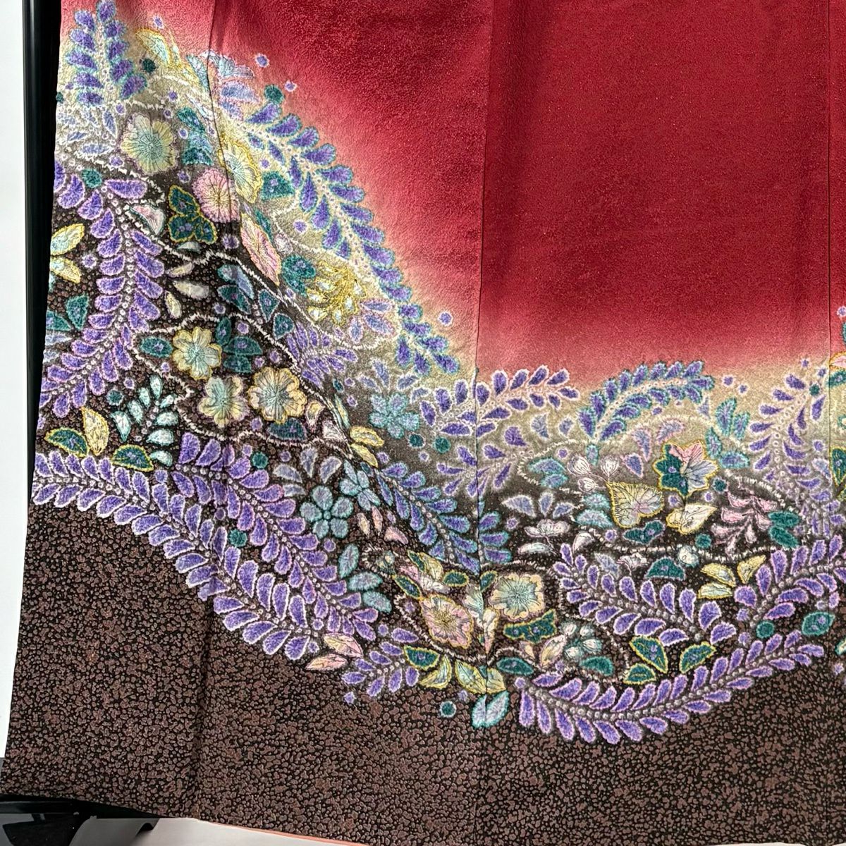 【美品】振袖禮服 身長162.5cm 袖長66cm M 雙層 辻花染 金通し 漸層 紅 純蠶絲 名品級