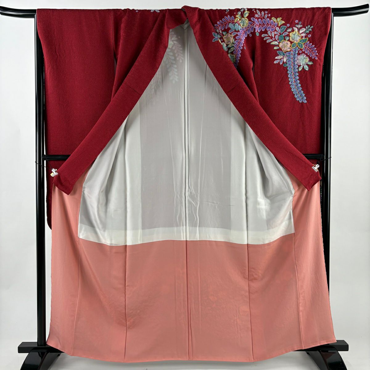 【美品】振袖禮服 身長162.5cm 袖長66cm M 雙層 辻花染 金通し 漸層 紅 純蠶絲 名品級