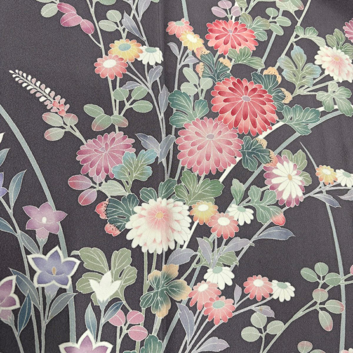 訪問服 身長161.5cm 袖長65.5cm M 雙層 落款 菊花 灰紫 純蠶絲 名品級