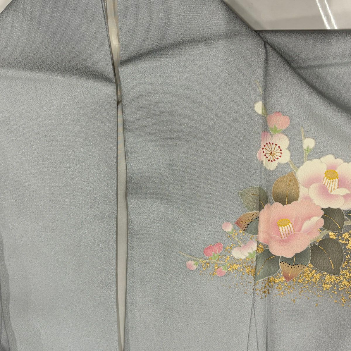訪問服 身長162.5cm 袖長68.5cm L 雙層 牡丹 枝梅花 金銀彩 漸層 水藍 純蠶絲 名品級