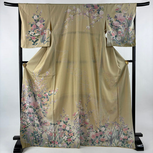 訪問服 身長171.5cm 袖長66.5cm M 雙層 菊花 鴛鴦 金銀彩 漸層 米色 純蠶絲 名品級