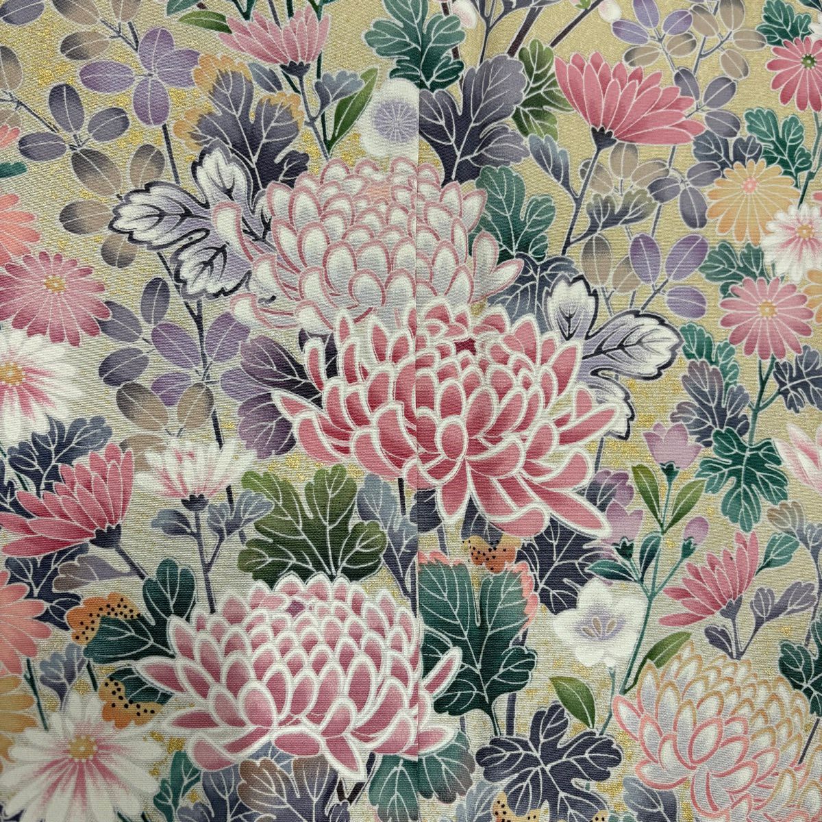 訪問服 身長171.5cm 袖長66.5cm M 雙層 菊花 鴛鴦 金銀彩 漸層 米色 純蠶絲 名品級