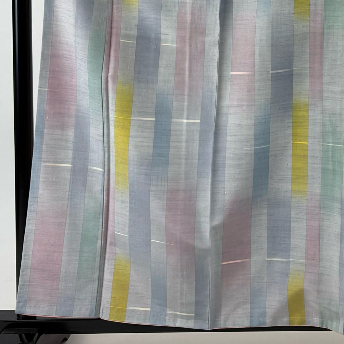 【美品】 紬織 身長161.5cm 袖長65cm M 雙層 縞紋 漸層圖案 青灰 純蠶絲 名品級