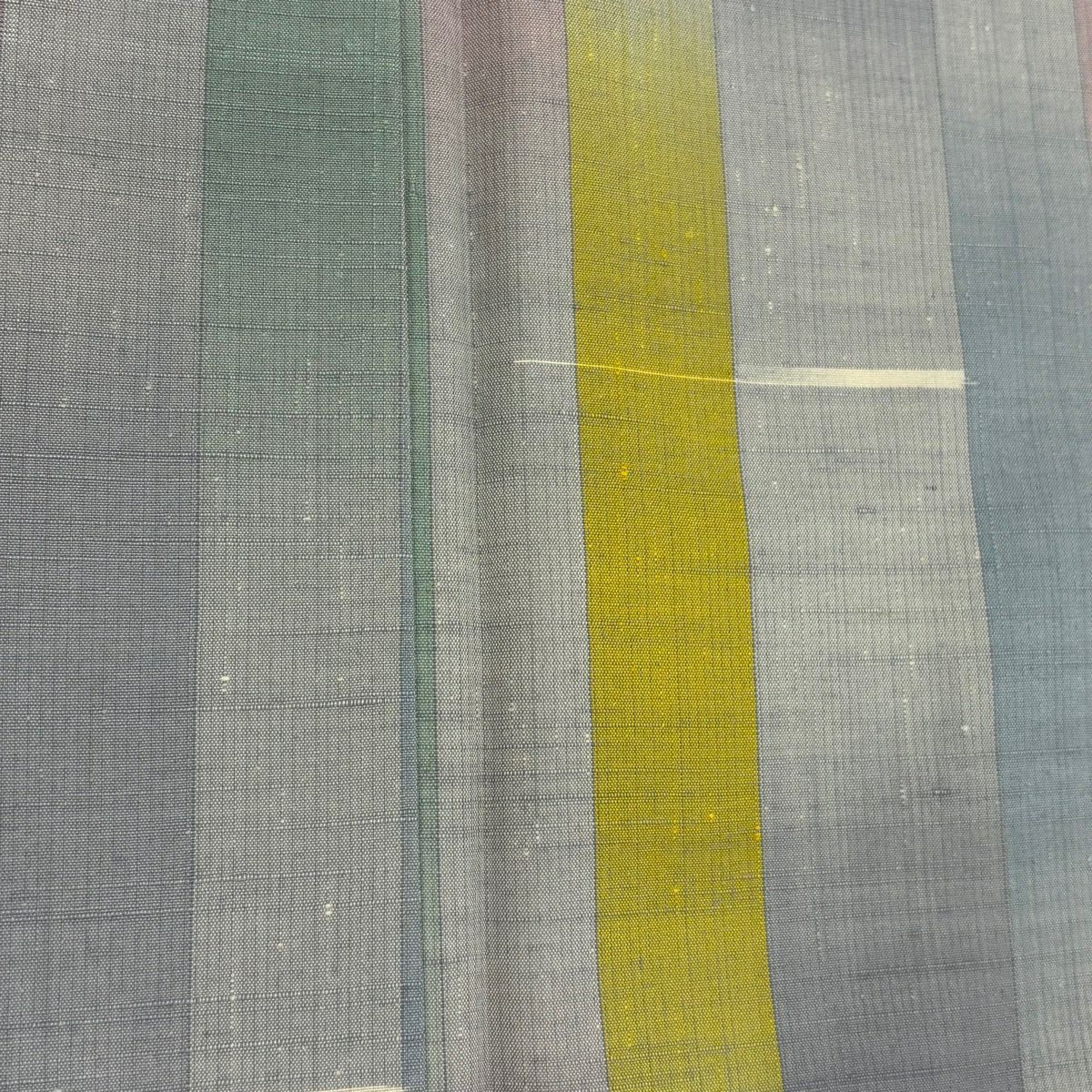 【美品】 紬織 身長161.5cm 袖長65cm M 雙層 縞紋 漸層圖案 青灰 純蠶絲 名品級