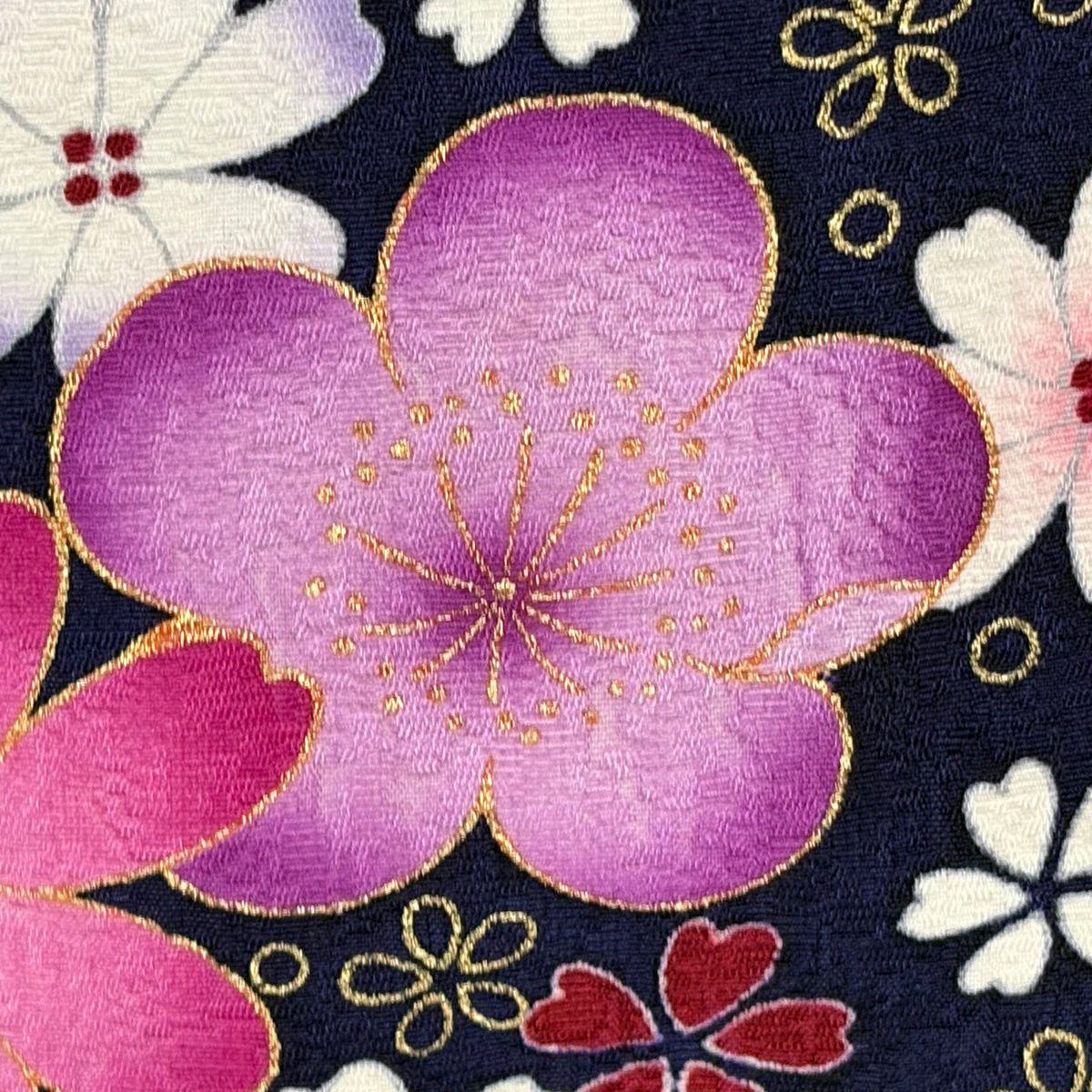 振袖禮服 身長159.5cm 袖長67.5cm L 雙層 草花紋紋 雪輪 金銀彩 漸層 深藍 純蠶絲 名品級