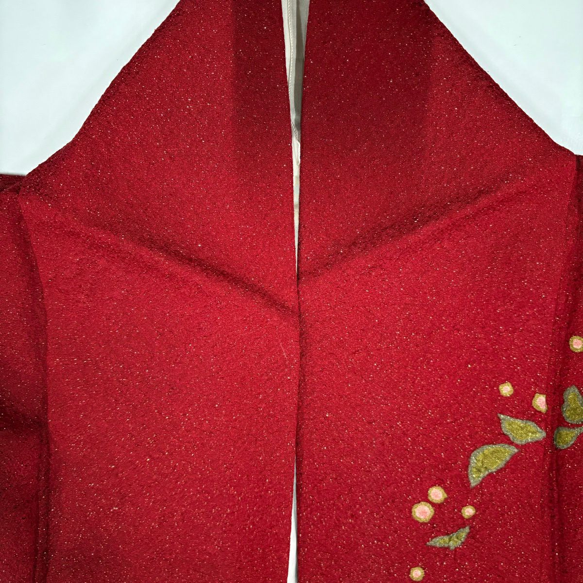 【美品】振袖禮服 身長167cm 袖長69.5cm L 雙層 草花紋紋 花丸紋 金通し 金銀彩 紅 純蠶絲 名品級