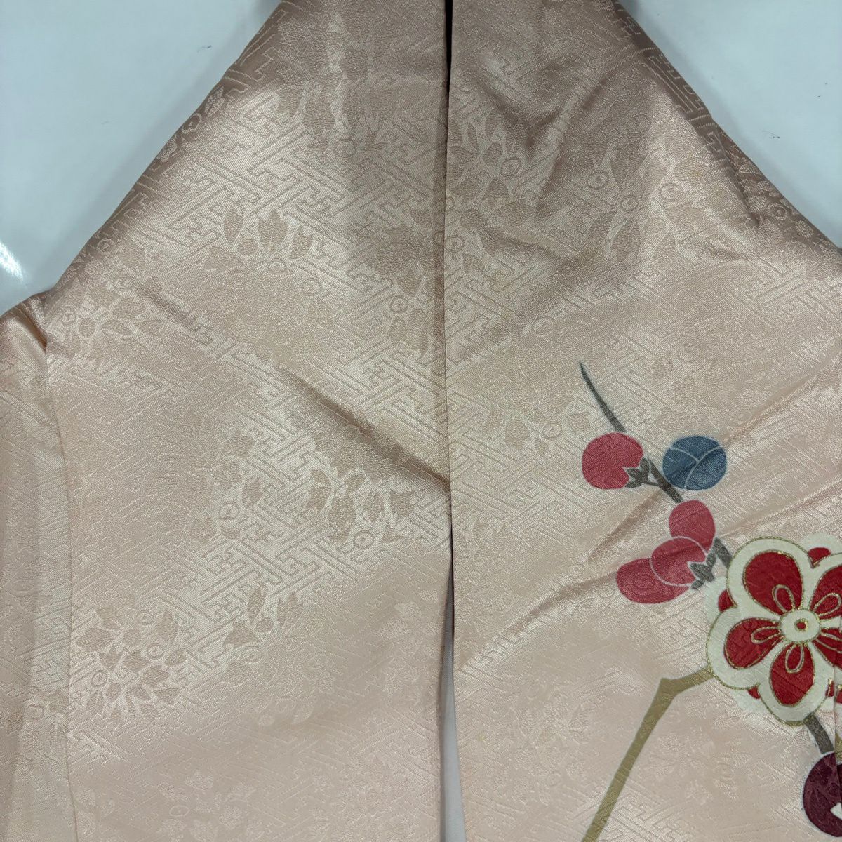 振袖禮服 身長166cm 袖長68cm L 雙層 落款有 松樹竹子梅花 波頭 金絲 金銀彩 粉米色 純蠶絲 名品級