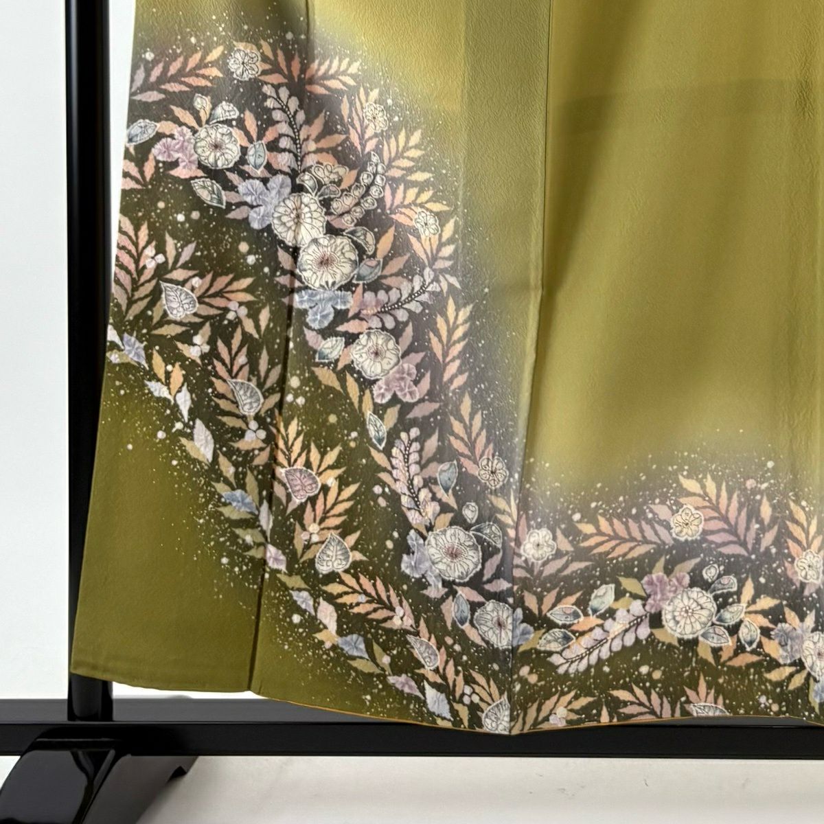 【美品】 付下 身長157cm 袖長64.5cm M 雙層 翠山工房 大和 落款あり 辻花染 分染 漸層 鶯色 純蠶絲 名品級