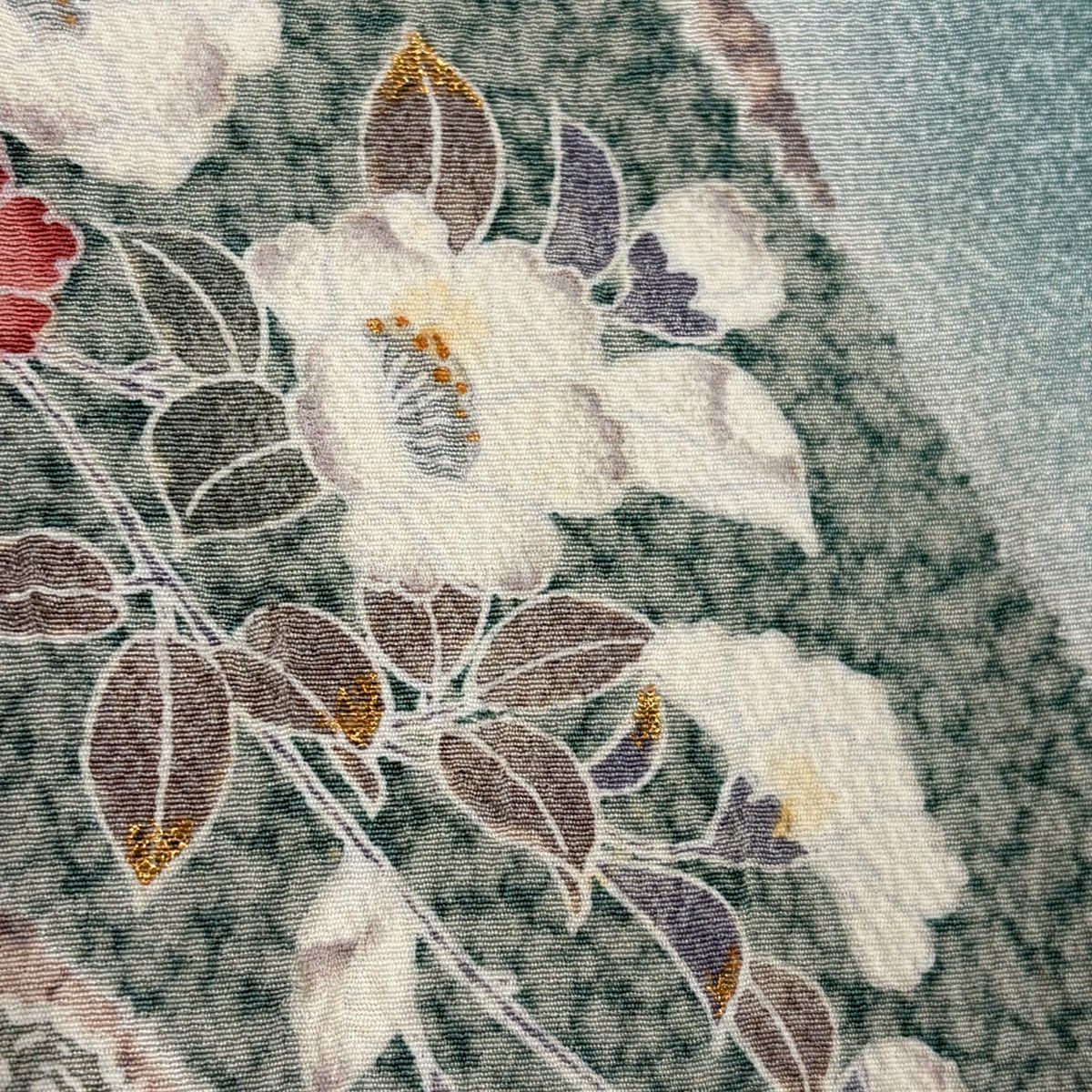 訪問服 身長162.5cm 袖長64.5cm M 雙層 菊花 枝梅花 金銀彩 漸變 青綠 純蠶絲 名品級