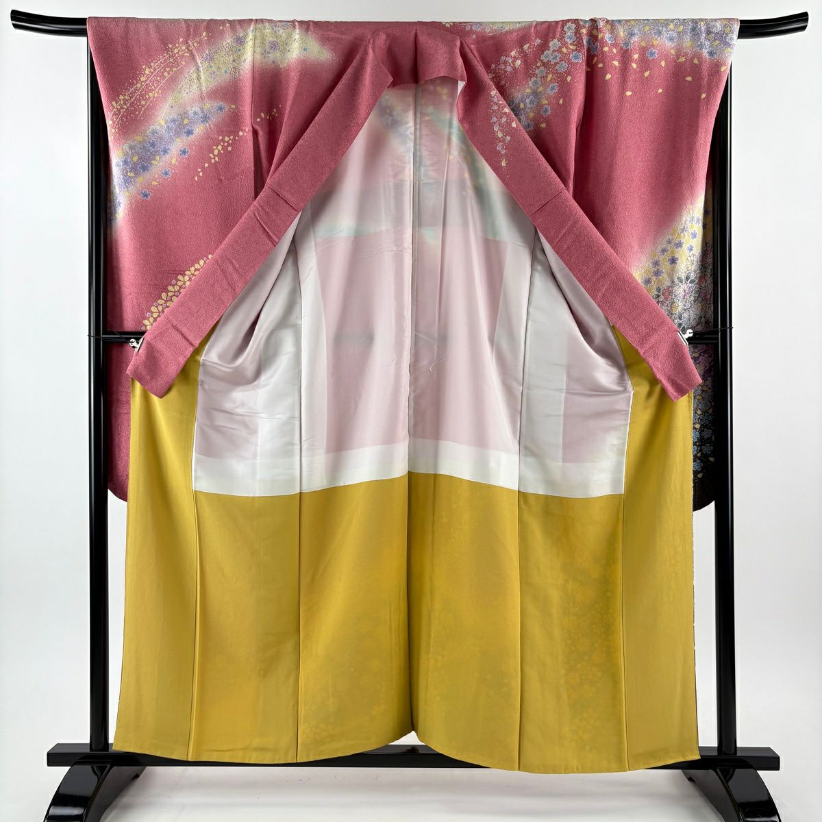 振袖禮服 身長158cm 袖長68cm L 雙層 大和 辻花染 櫻 花銀通 金銀彩 粉紅 純蠶絲 名品級
