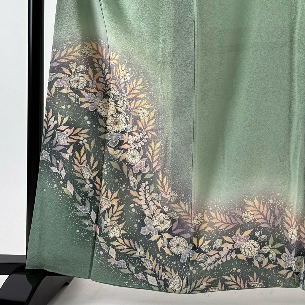 付下 身長161.5cm 袖長69cm L 雙層 翠山工房 やまと 有落款 辻花染 漸層 淺綠 純蠶絲 名品級