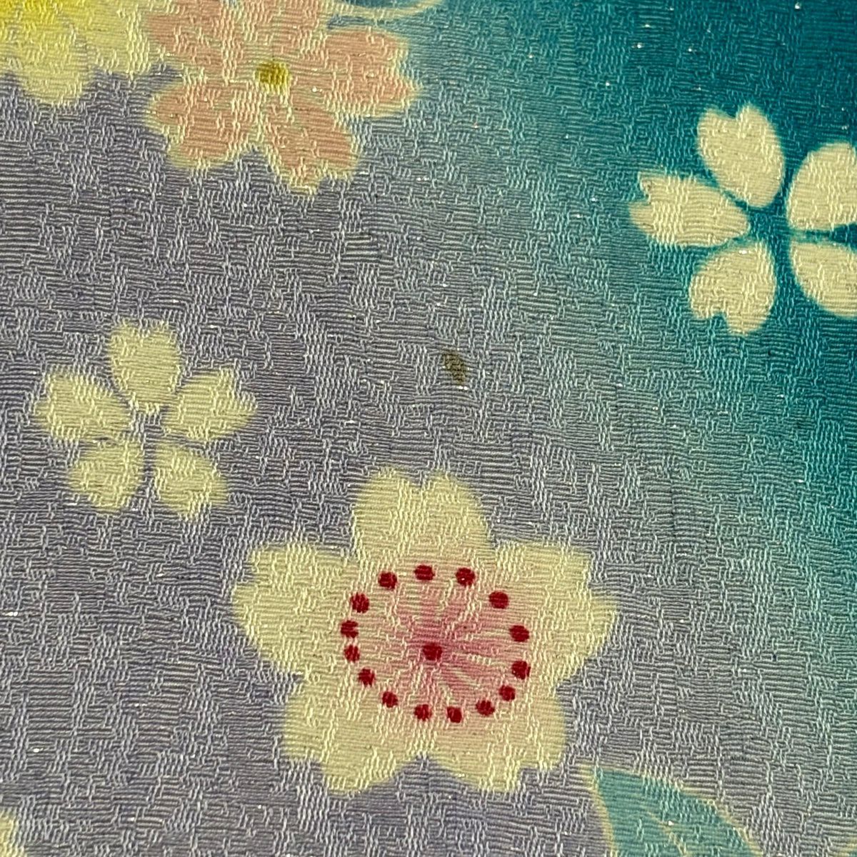 【美品】振袖禮服 身長157cm 袖長63.5cm S 雙層 草花紋紋 熨斗紋 金糸 銀通し 青 純蠶絲 名品級