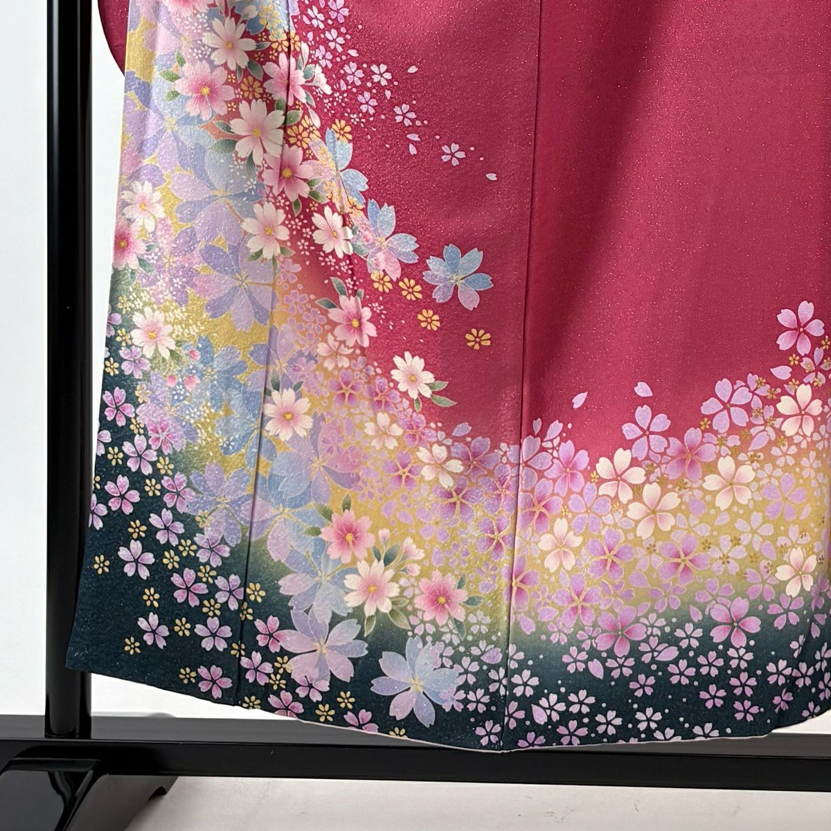 【美品】振袖禮服 身長155.5cm 袖長65cm M 雙層 櫻花花瓣 金通 金銀彩 粉色 純蠶絲 名品級