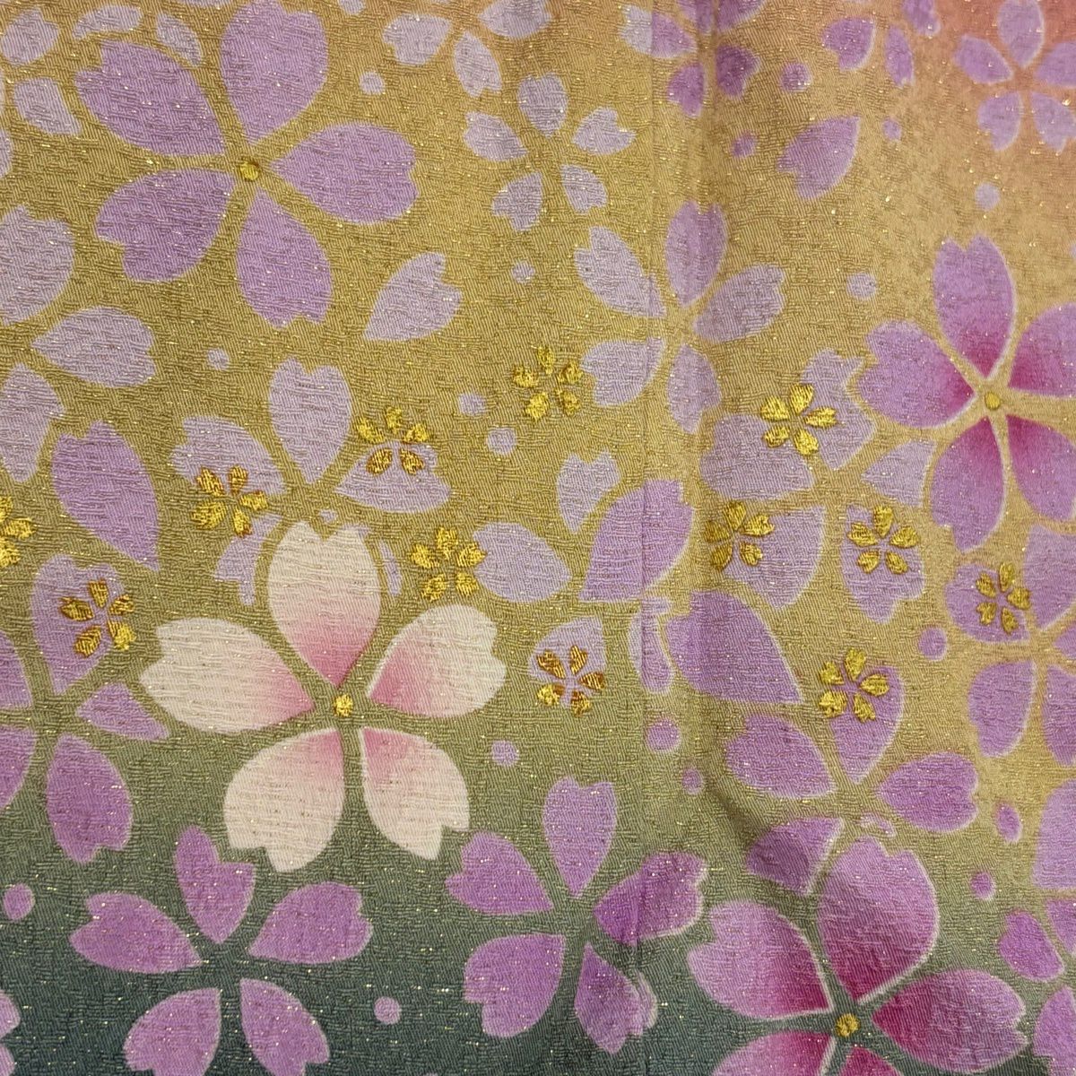 【美品】振袖禮服 身長155.5cm 袖長65cm M 雙層 櫻花花瓣 金通 金銀彩 粉色 純蠶絲 名品級