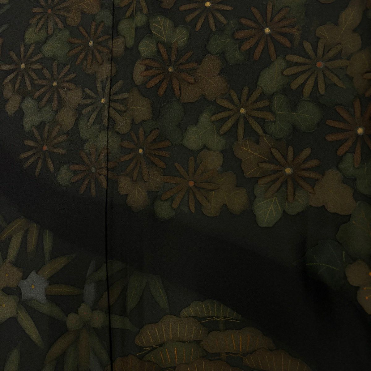 【美品】訪問服 身長157cm 袖長64.5cm M 雙層 菊花 松樹竹子梅花 金銀彩 黑 純蠶絲 名品級