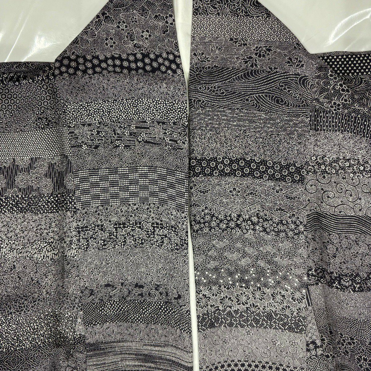 【美品】 江戶小紋 身長159cm 袖長65.5cm M 雙層 段紋 寄花紋 紫 純蠶絲 名品級