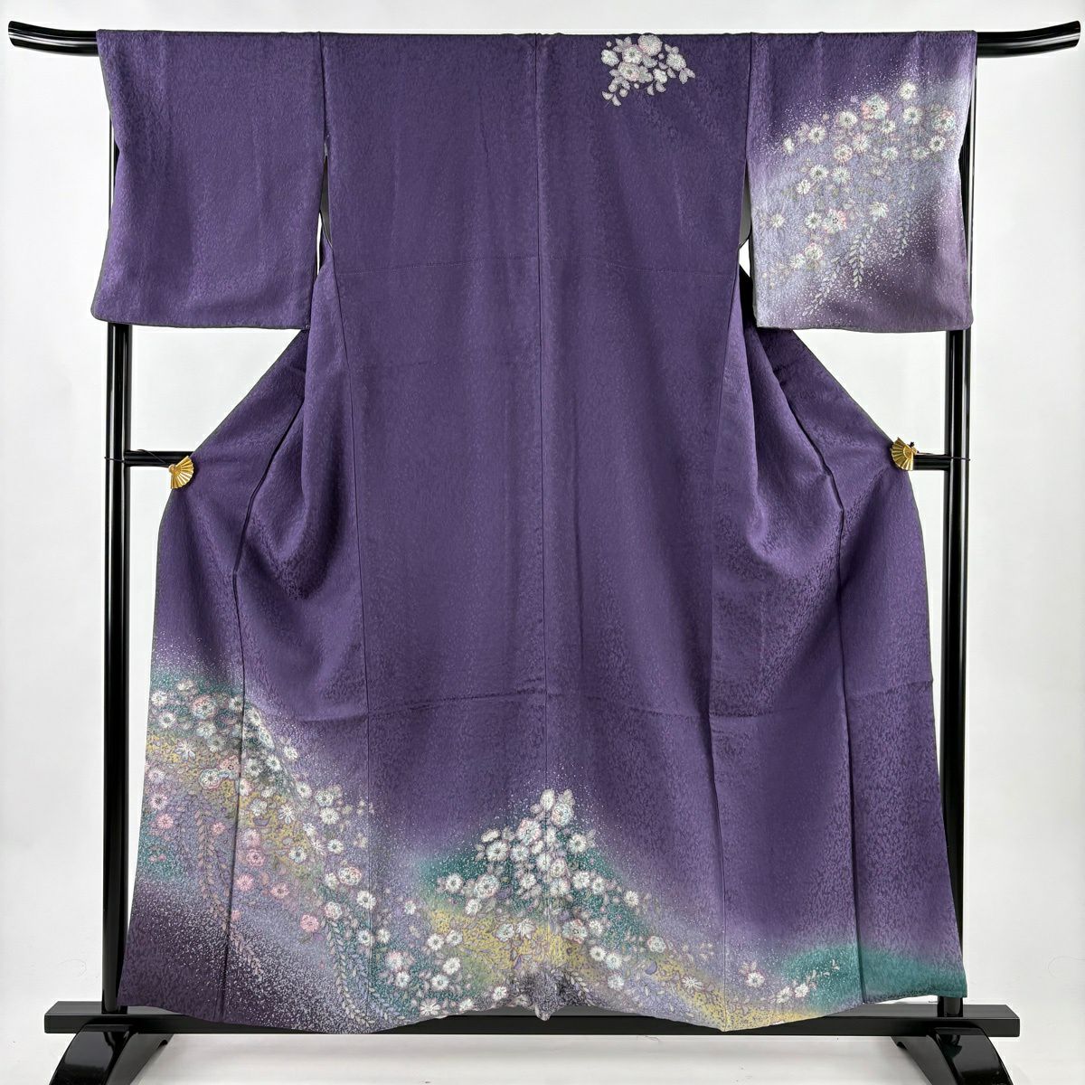 訪問服 身長157.5cm 袖長68cm L 雙層 辻花染 金銀彩 漸層 紫 純蠶絲 名品級