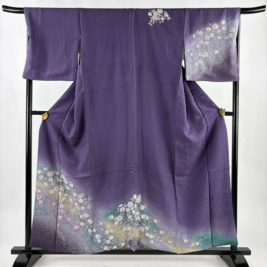 訪問服 身長157.5cm 袖長68cm L 雙層 辻花染 金銀彩 漸層 紫 純蠶絲 名品級