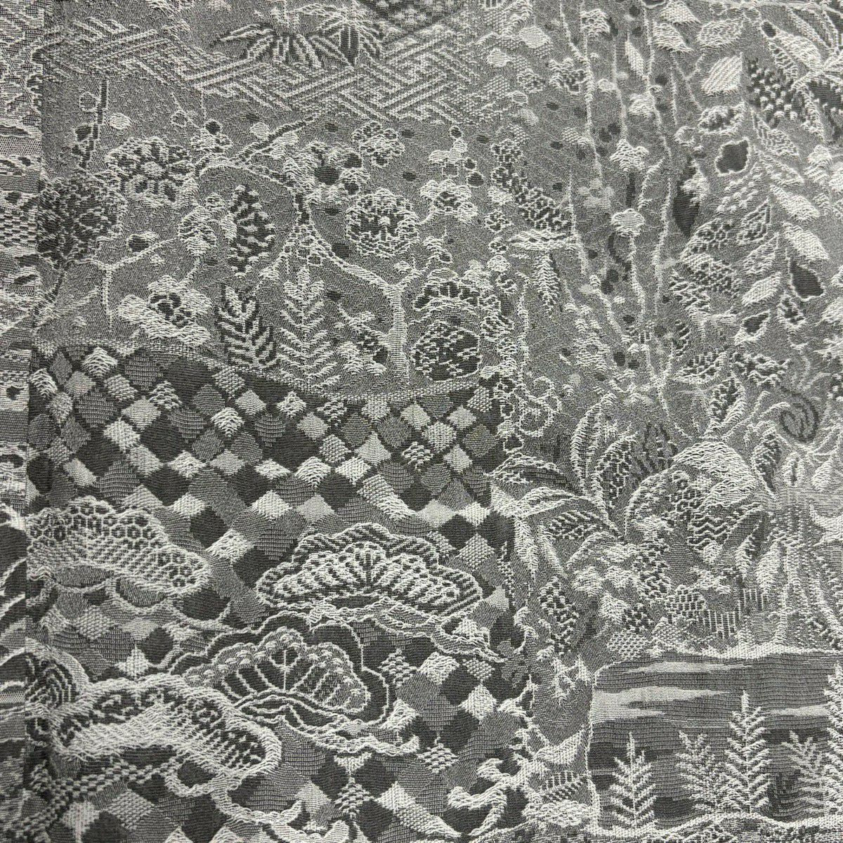 小紋 身長157.5cm 袖長65.5cm M 雙層 扇子面 草花紋紋意匠 灰色 純蠶絲 名品級