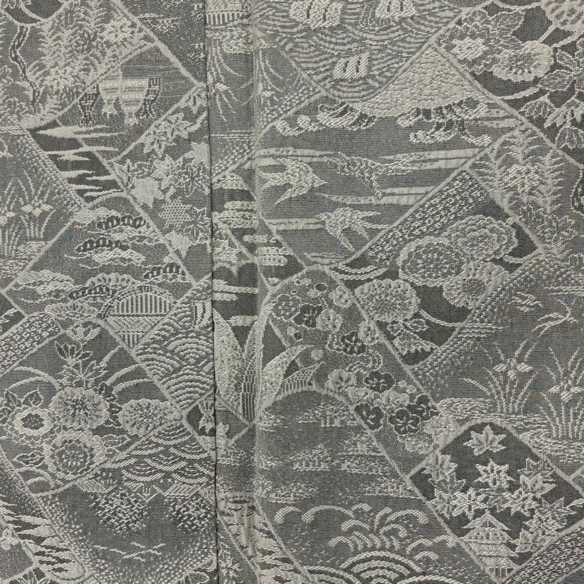 【美品】 小紋 身長154.5cm 袖長64cm M 雙層 草花紋紋 波紋意匠 灰色 純蠶絲 名品級