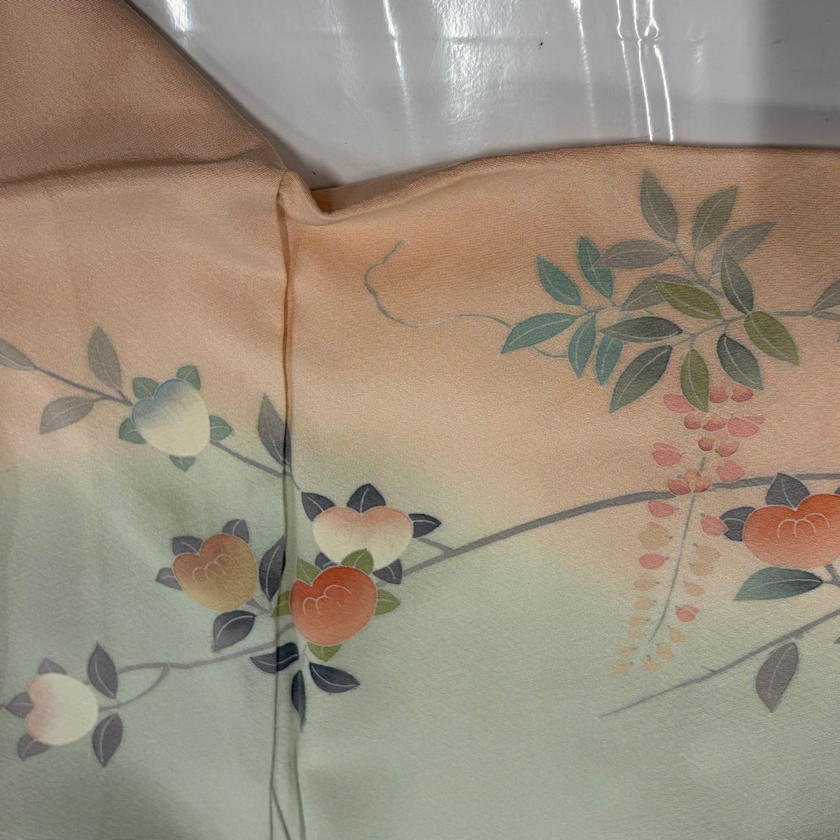 訪問服 身長156cm 袖長62.5cm S 雙層 落款あり 橘花 草花紋紋 金銀彩 染分 薄粉紅 純蠶絲 名品級