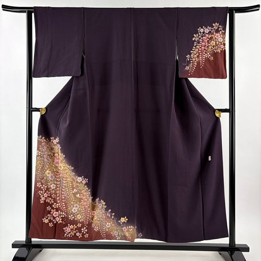 付下 身長151cm 袖長62.5cm S 雙層 辻花染 金銀彩 染分 濃紫 純蠶絲 名品級