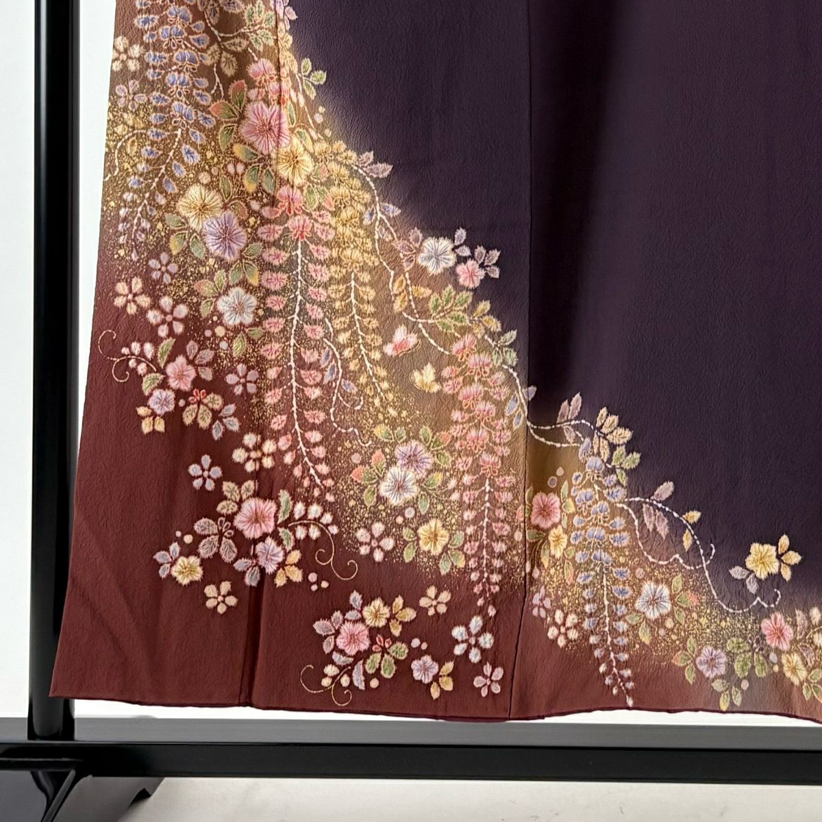 付下 身長151cm 袖長62.5cm S 雙層 辻花染 金銀彩 染分 濃紫 純蠶絲 名品級