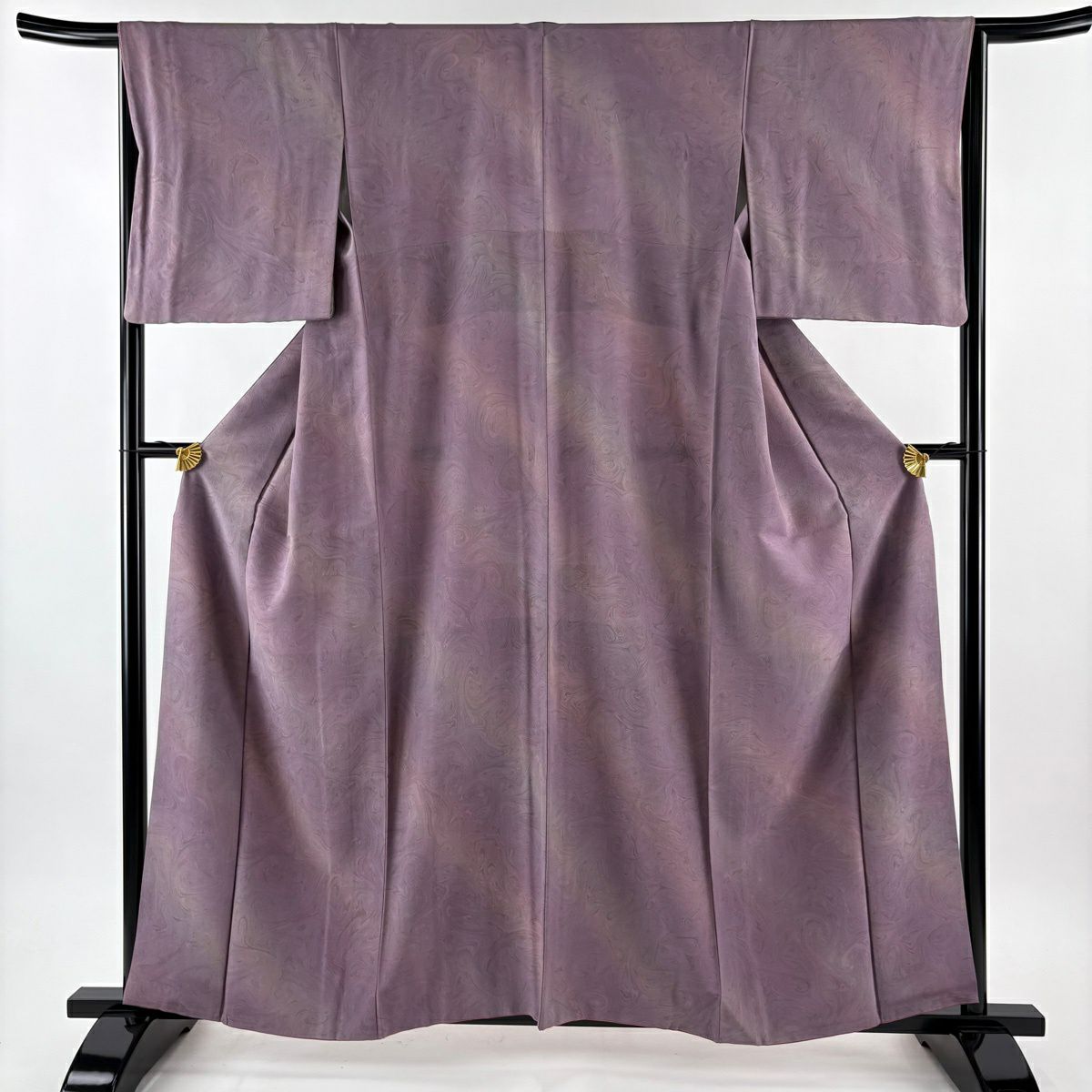 【美品】 小紋 身長159cm 袖長66.5cm M 雙層 墨流し 漸層 紫 純蠶絲 名品級