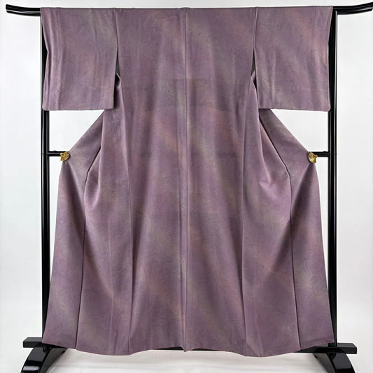 【美品】 小紋 身長159cm 袖長66.5cm M 雙層 墨流し 漸層 紫 純蠶絲 名品級