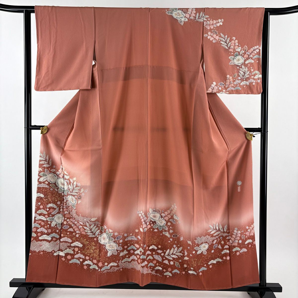 【美品】訪問服 身長158cm 袖長63cm S 雙層 翠山工房 落款あり 辻花染 金銀彩 漸層 鮭粉色 純蠶絲 名品級