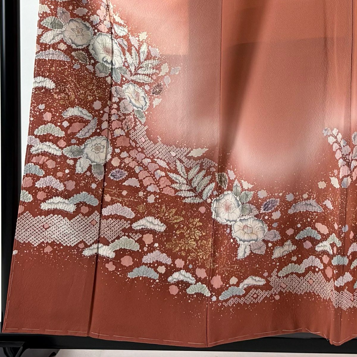 【美品】訪問服 身長158cm 袖長63cm S 雙層 翠山工房 落款あり 辻花染 金銀彩 漸層 鮭粉色 純蠶絲 名品級