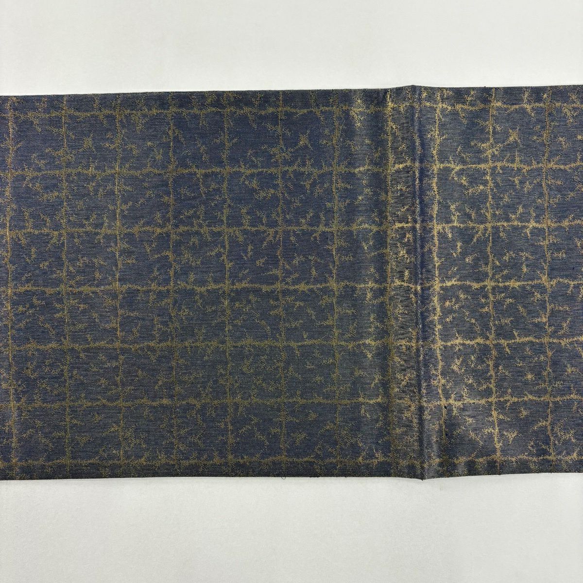 袋帶 名品級 有落款 辻花染 金金箔 銀線 深藍 大鼓圖案 純蠶絲