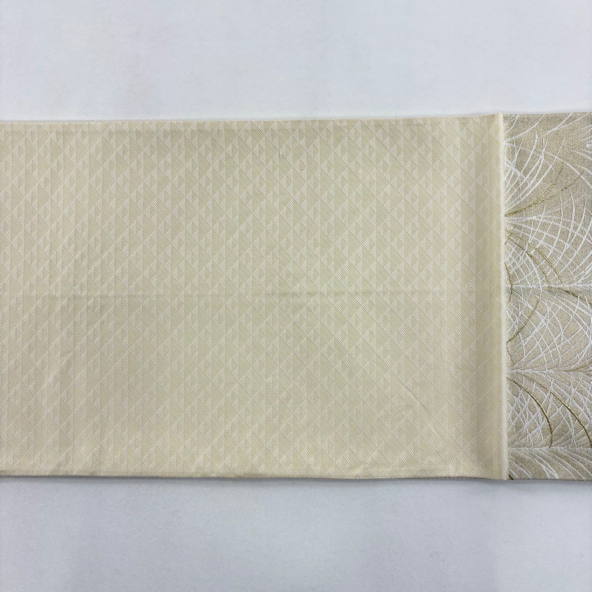 【美品】 袋帶 名品級 菊花 光悅垣 金銀彩 金絲 米色 大鼓圖案 純蠶絲
