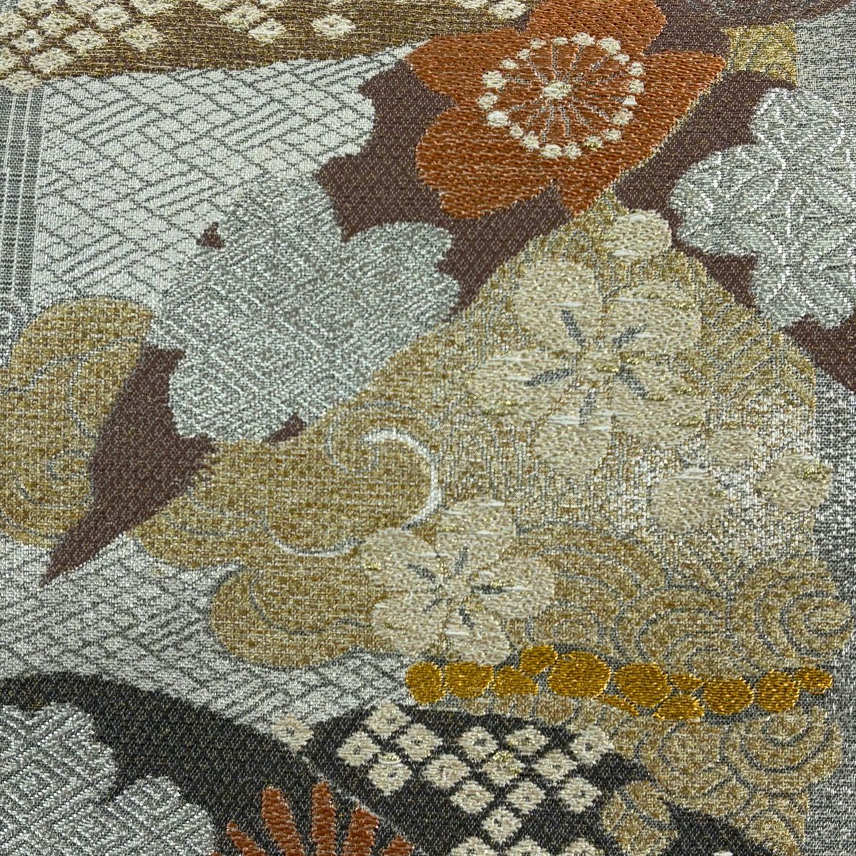 袋帶 名品級 松樹竹子梅花 櫻花 金絲 銀絲 銀色 六通 純蠶絲