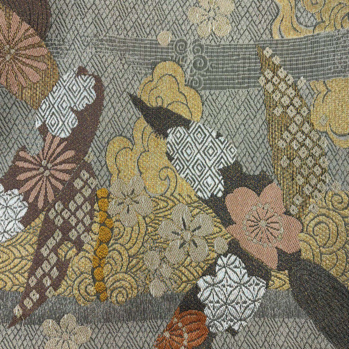 袋帶 名品級 松樹竹子梅花 櫻花 金絲 銀絲 銀色 六通 純蠶絲